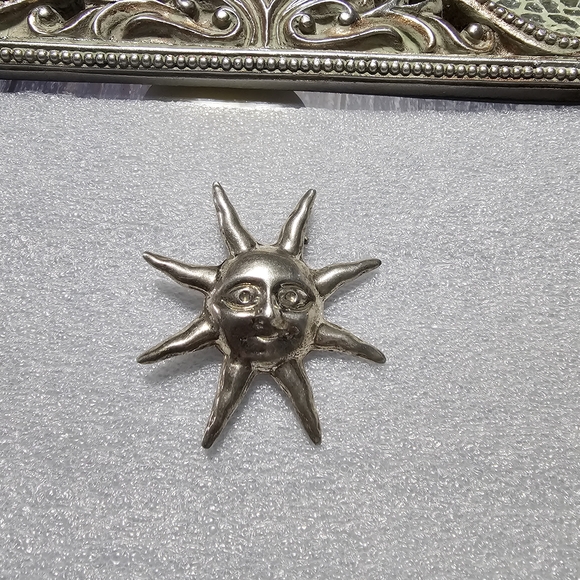 Taxco Jewelry - Taxco Silver Sun Face Brooch